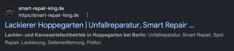 Google-Ergebnisse für „smart repair hoppegarten“ am 20. Oktober 2026: Smart Repair King steht auf Platz 1.