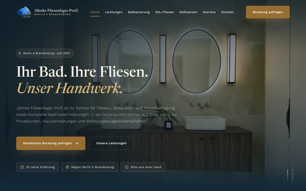 Jähnke Fliesenleger-Profi – Startseite mit Bad-Aufnahme