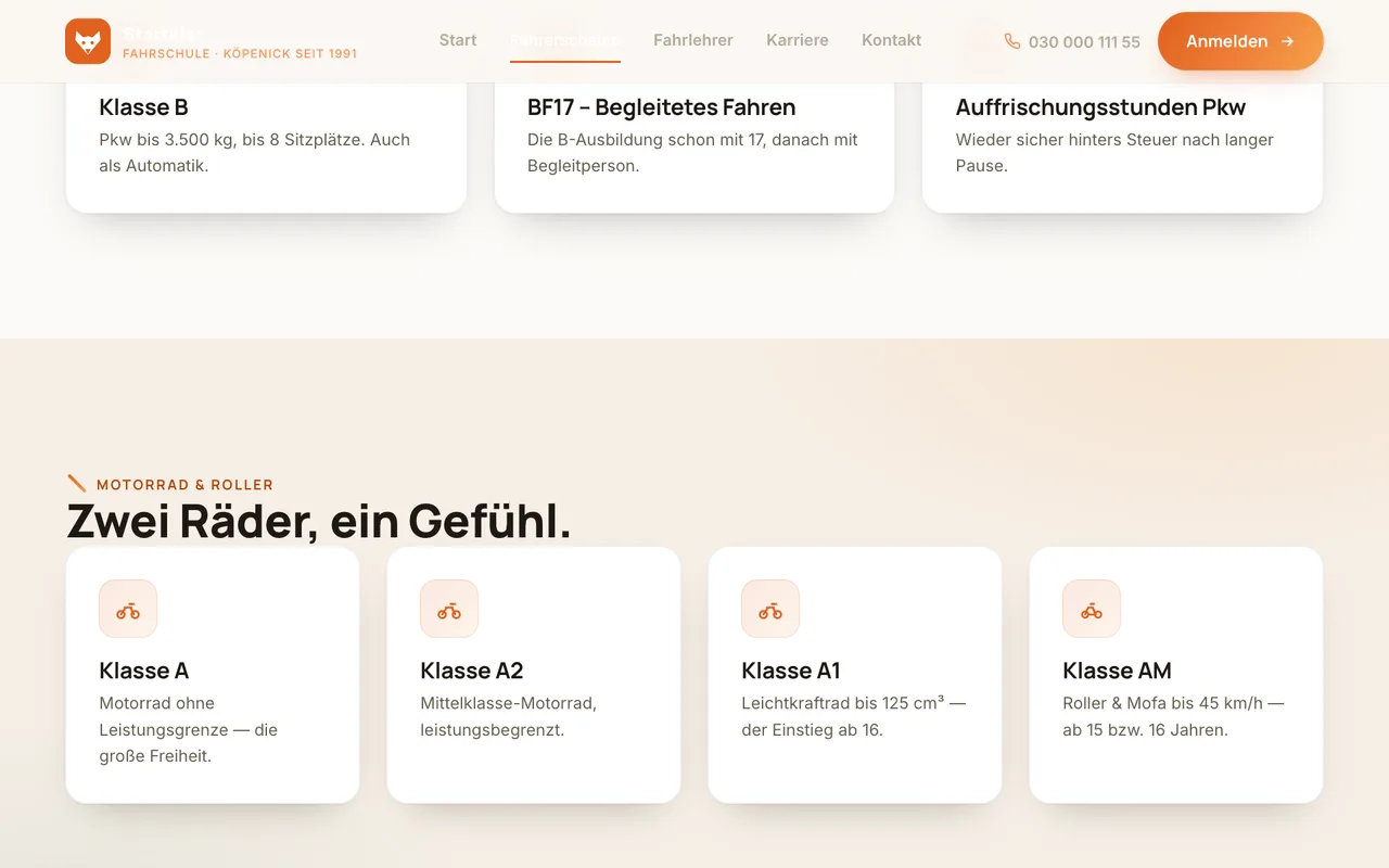 Design-Demo – Fahrschule, Führerschein-Klassen