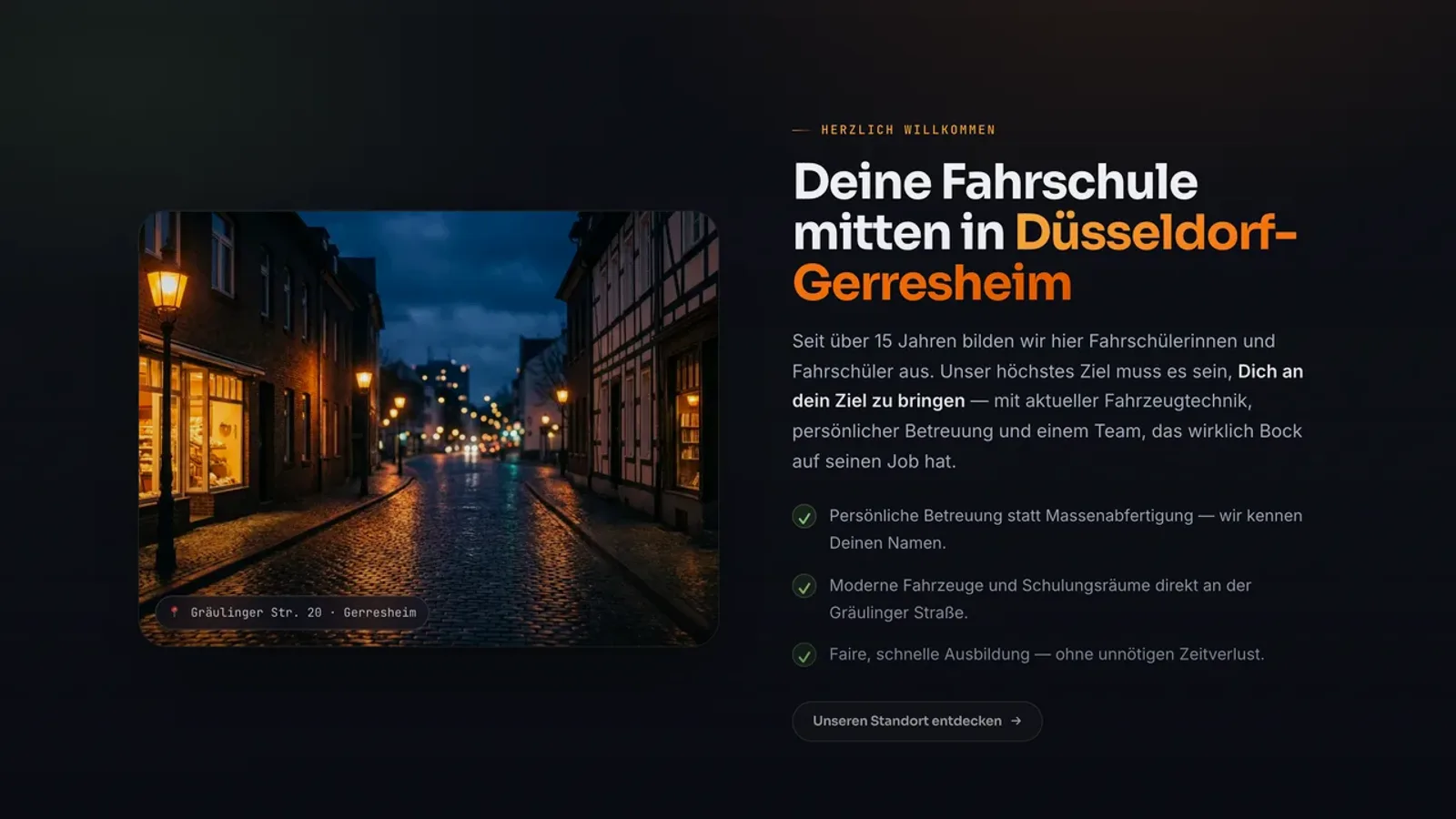 Startseite einer von Webziger gebauten Fahrschul-Website (Fahrschule Hölscher, Düsseldorf-Gerresheim)