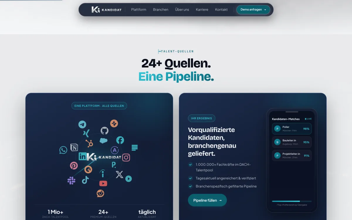 KI-Kandidat — 24+ Quellen, eine Pipeline