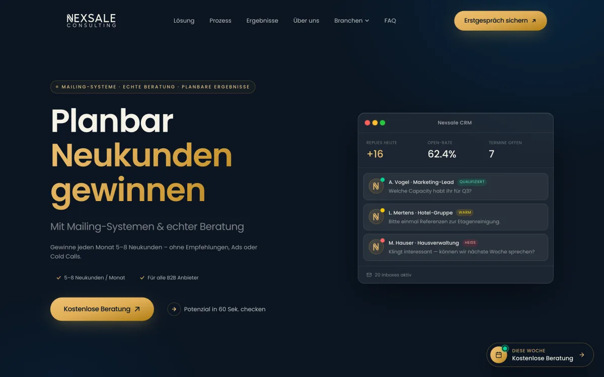 NEXSALE — Hero mit CRM-Card